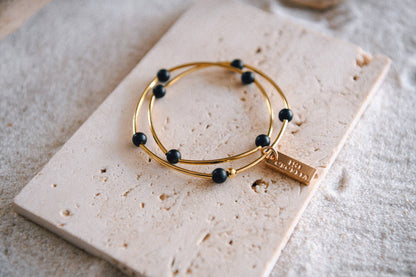 Gemstone and Gold Tube Double Wrap Bracelets