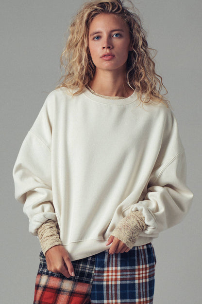 Crew Neck Comfort Washed  Spring Sweatshirt