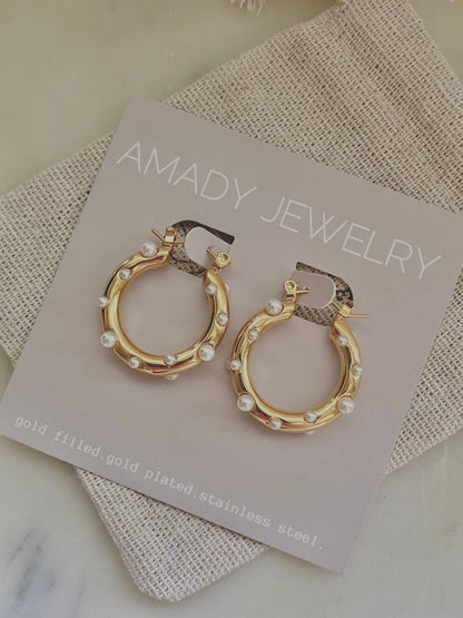 Pearls Gold Hoop Earrings Stainless Steel waterproof