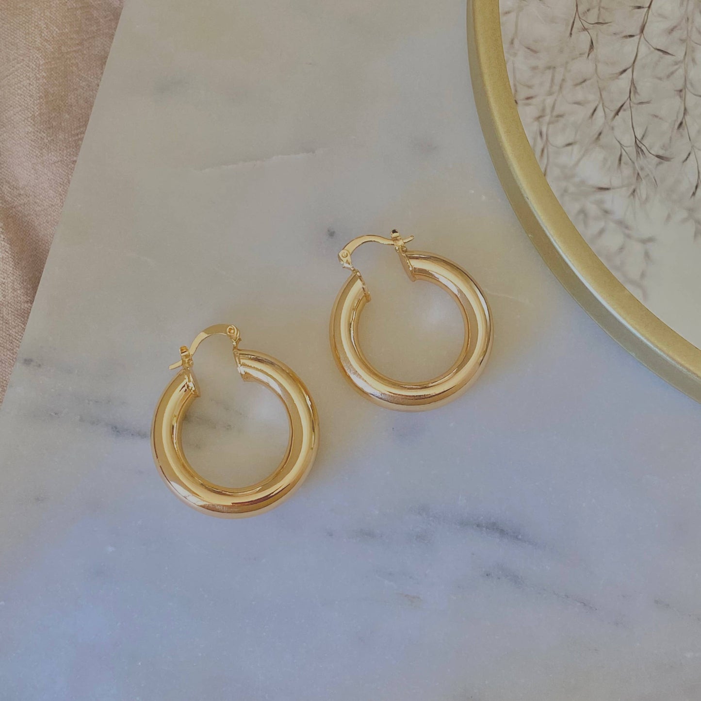 Thick Hoop Earrings 18k Gold Filled Chunky Jumbo