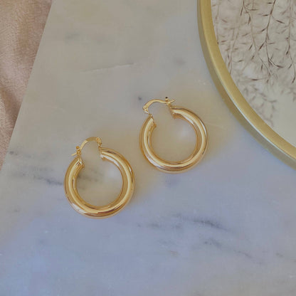 Thick Hoop Earrings 18k Gold Filled Chunky Jumbo