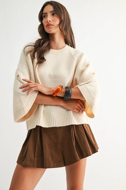 CJW27001 BUTTON SLEEVE KNIT PULLOVER