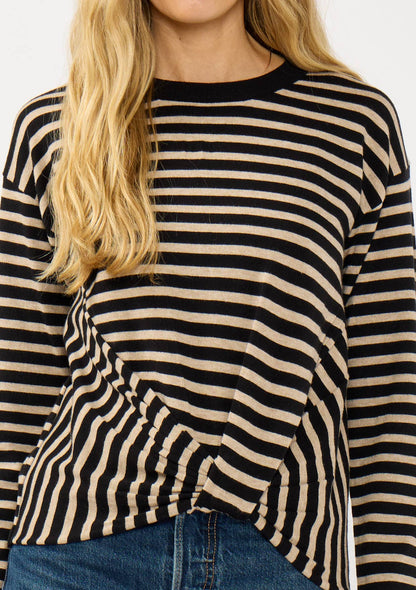 Horizontal Stripe Front Knot Pullover Sweater