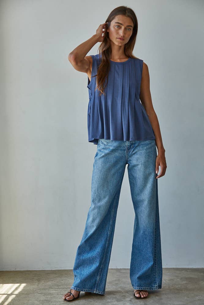 Knit Rayon Spandex Jersey Round Neck Sleeveless Top