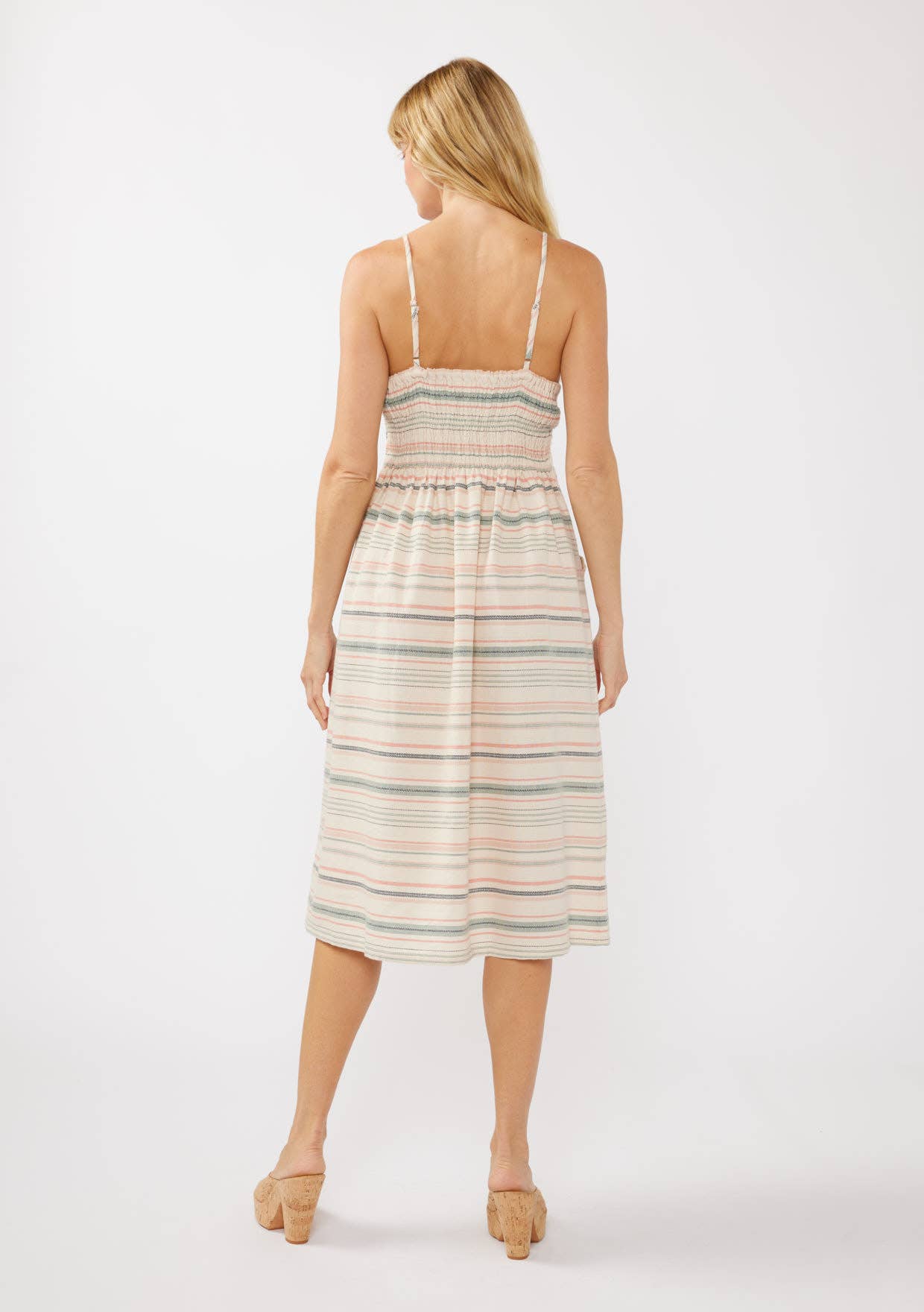 Yarn-Dye Sleeveless Button Up Midi Dress