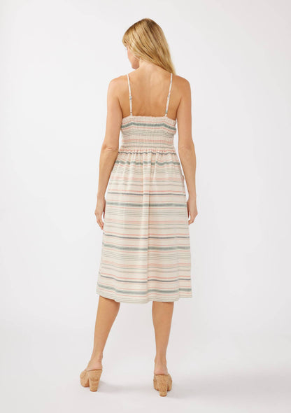 Yarn-Dye Sleeveless Button Up Midi Dress