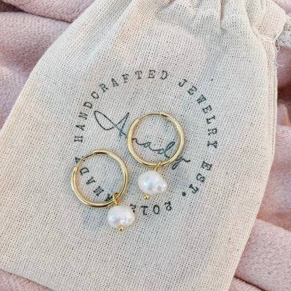 Water Pearl Hoop Earrings, pearl earrings, minimalist hoops