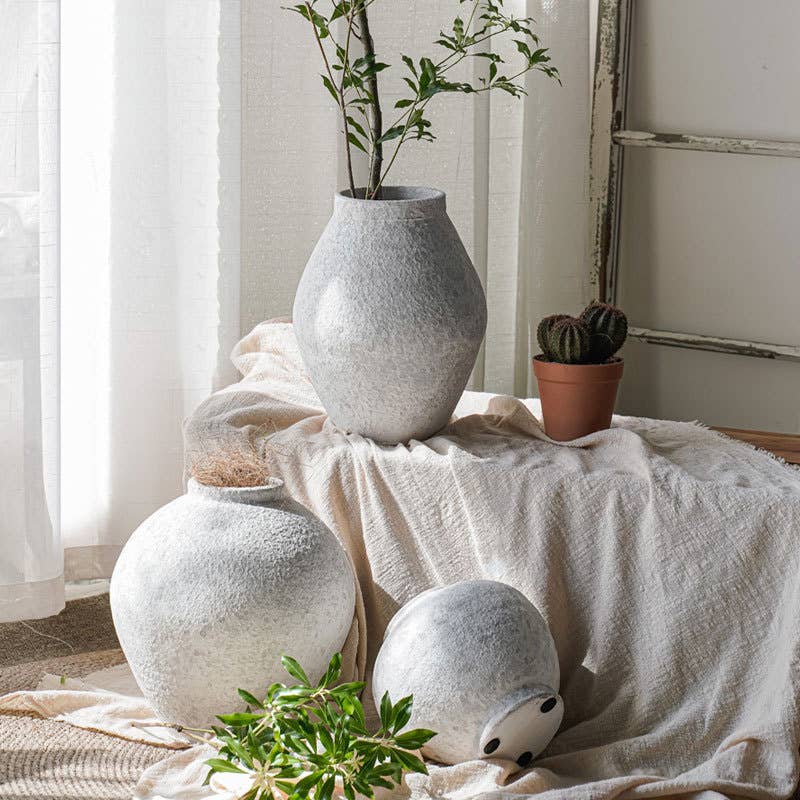 Handmade Terracotta Vase, Pottery Art Pot in Matte White