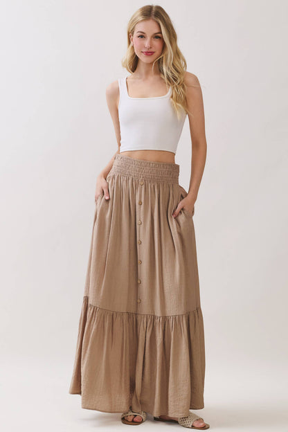 Tiered Center Slit Maxi Skirt - VS3399A
