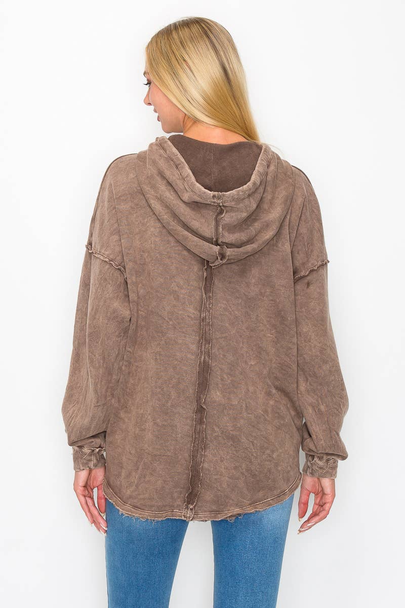 Mineral Wash Twisted Casual Hoodie HT5506