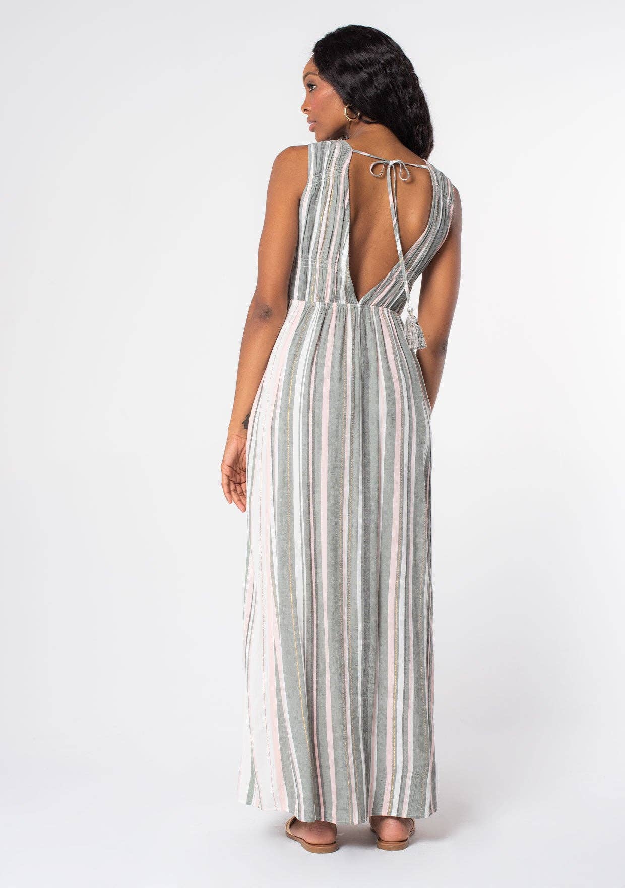 Striped Sleeveless V Neck Maxi Dress