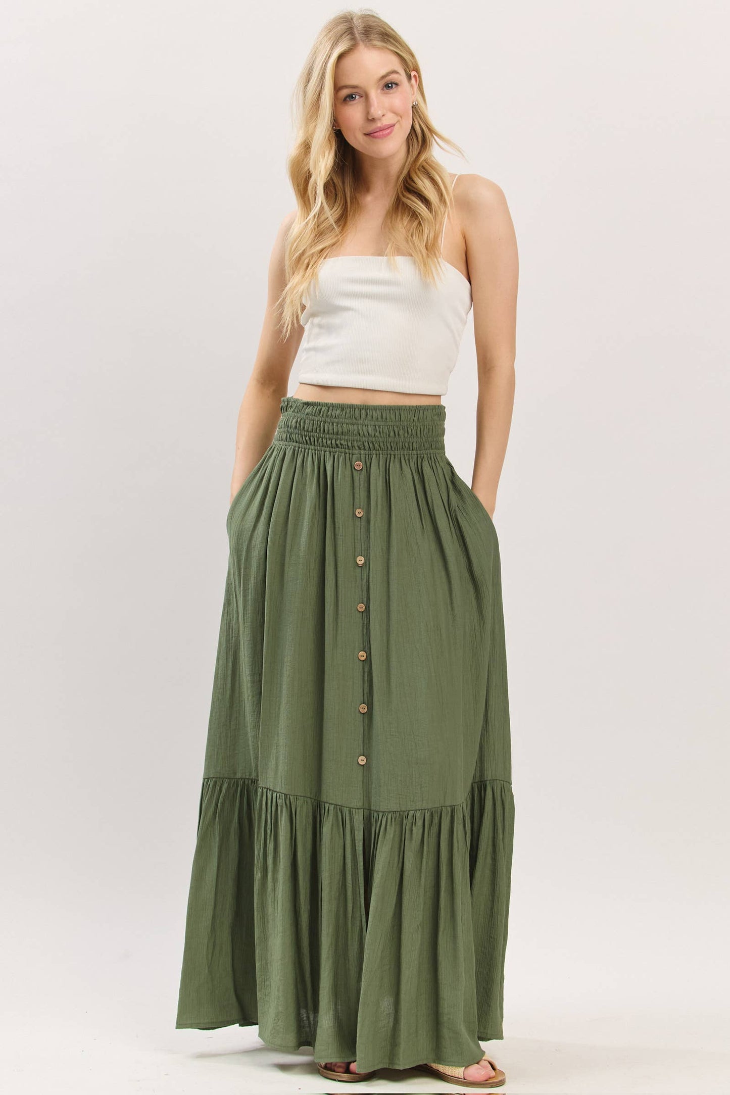 Tiered Center Slit Maxi Skirt - VS3399A
