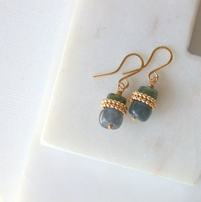Bitties. Jade/Moss Aquamarine. Sterling or Gold fill