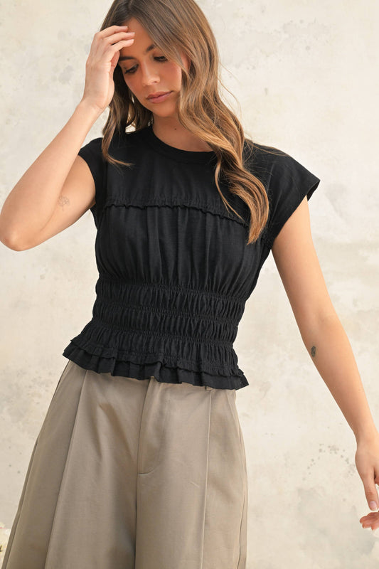 T4775   SMOCKING DETAIL TOP