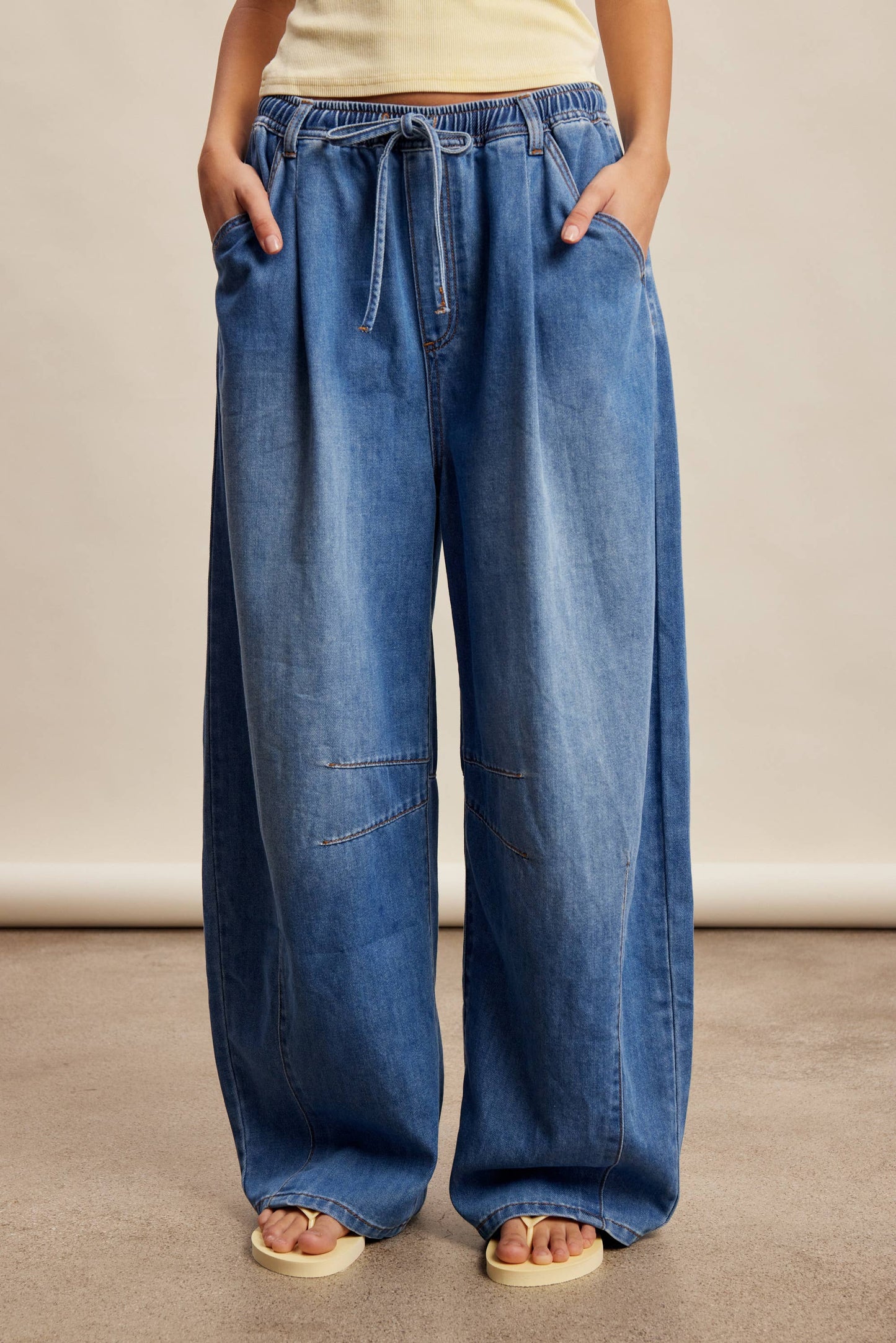 Drawstring Wide-Leg Denim Pants LP0278