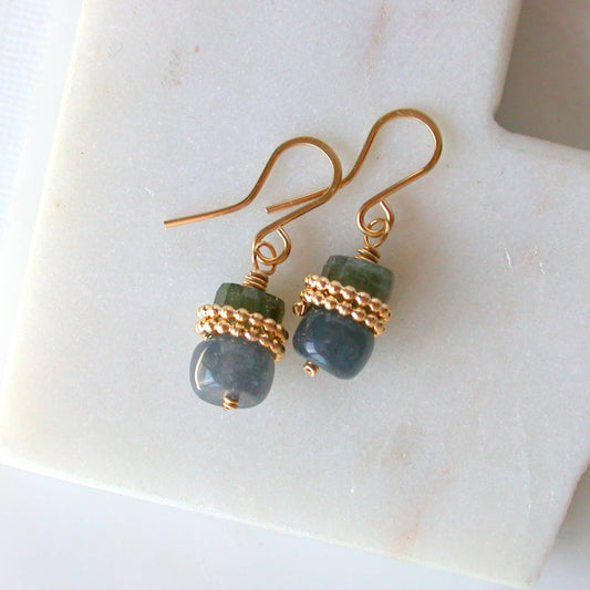 Bitties. Jade/Moss Aquamarine. Sterling or Gold fill