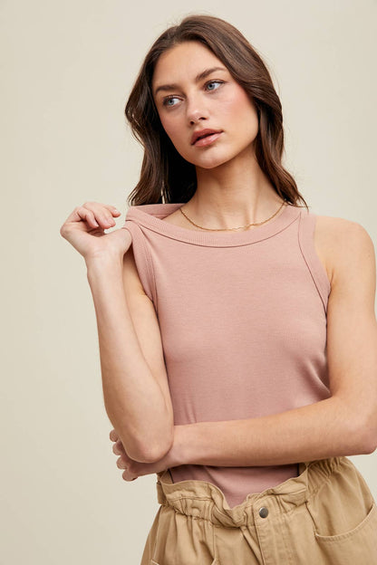 CREW NECK RIBBED KNIT TANK TOP
