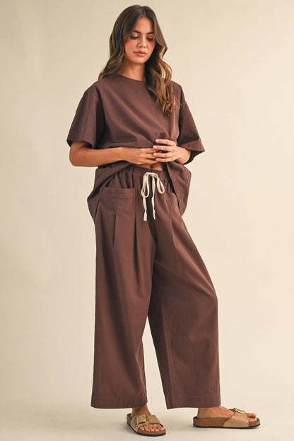 IST6073 RELAXED FIT TOP AND WIDE LEG CROPPED PANTS SET