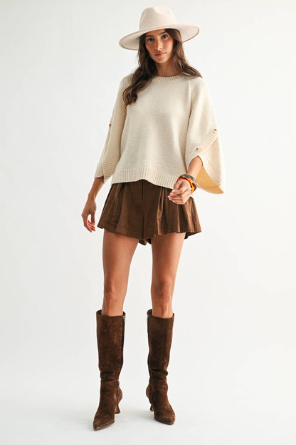 CJW27001 BUTTON SLEEVE KNIT PULLOVER
