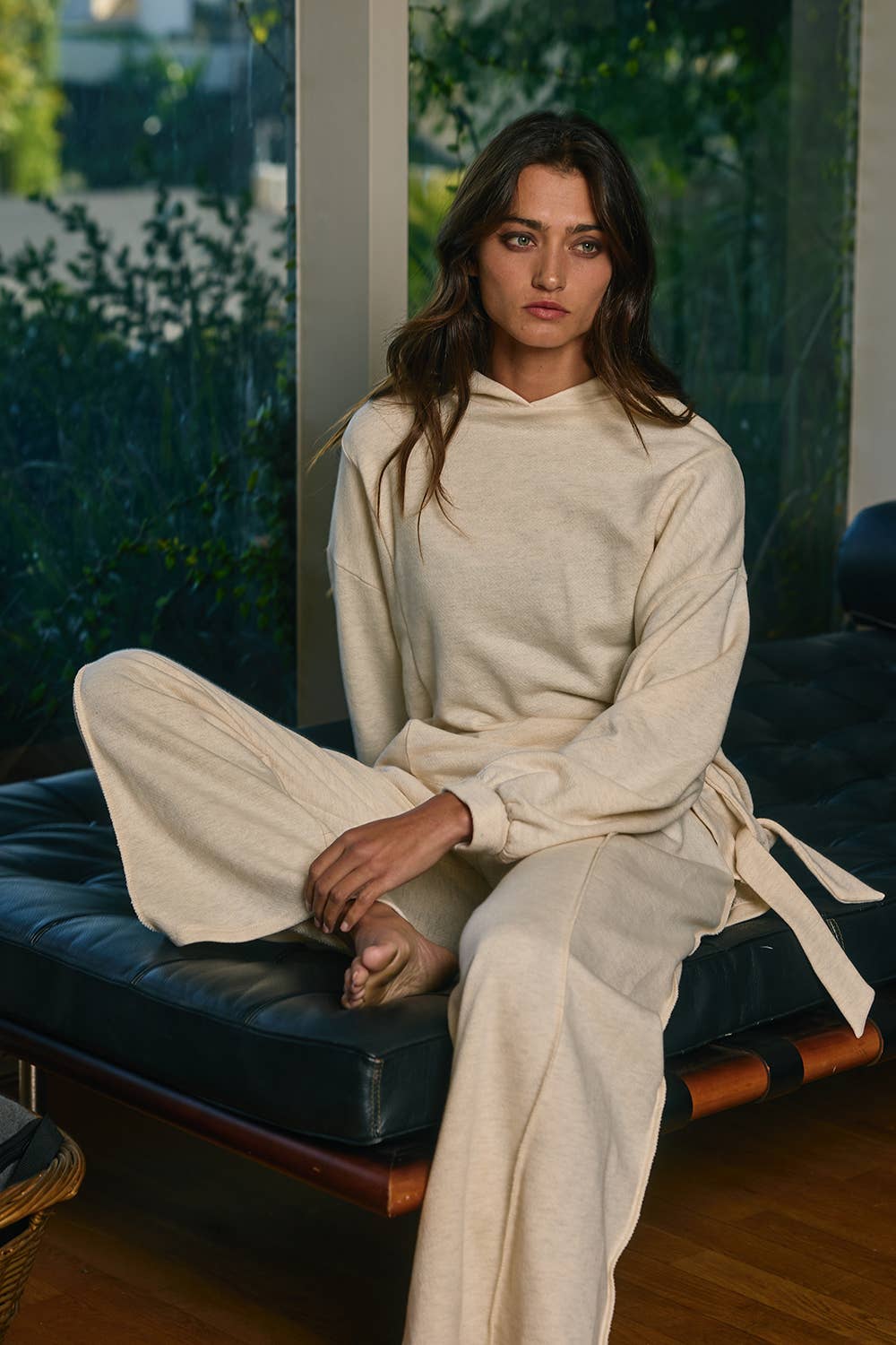 Side-Tie Detail Oversized Solid Hoodie