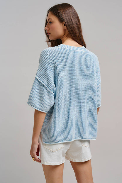 Mineral Wash Exposed Seam Short Sleeve Sweater