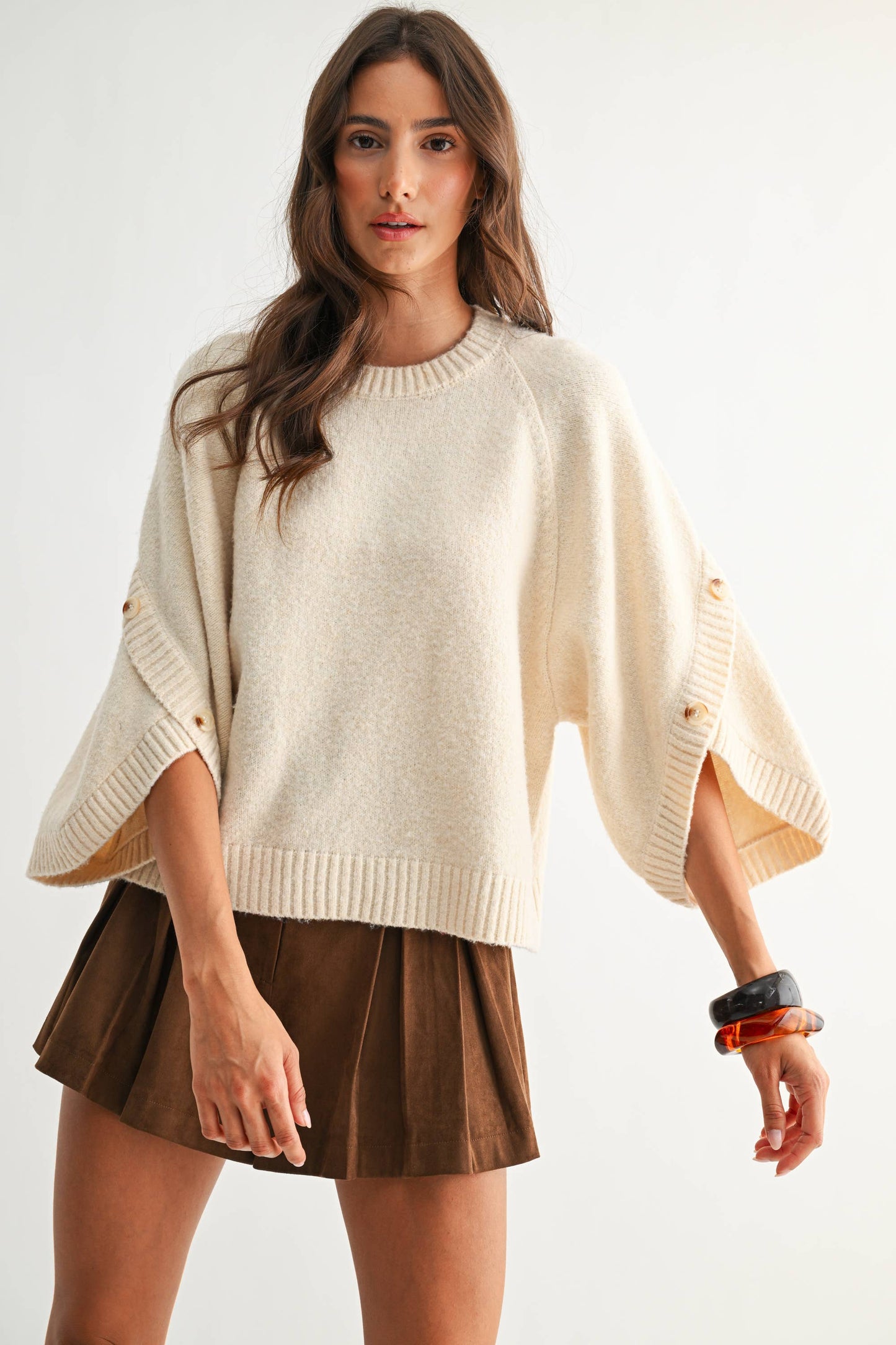 CJW27001 BUTTON SLEEVE KNIT PULLOVER