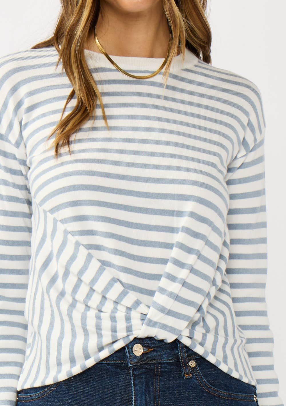 Horizontal Stripe Front Knot Pullover Sweater