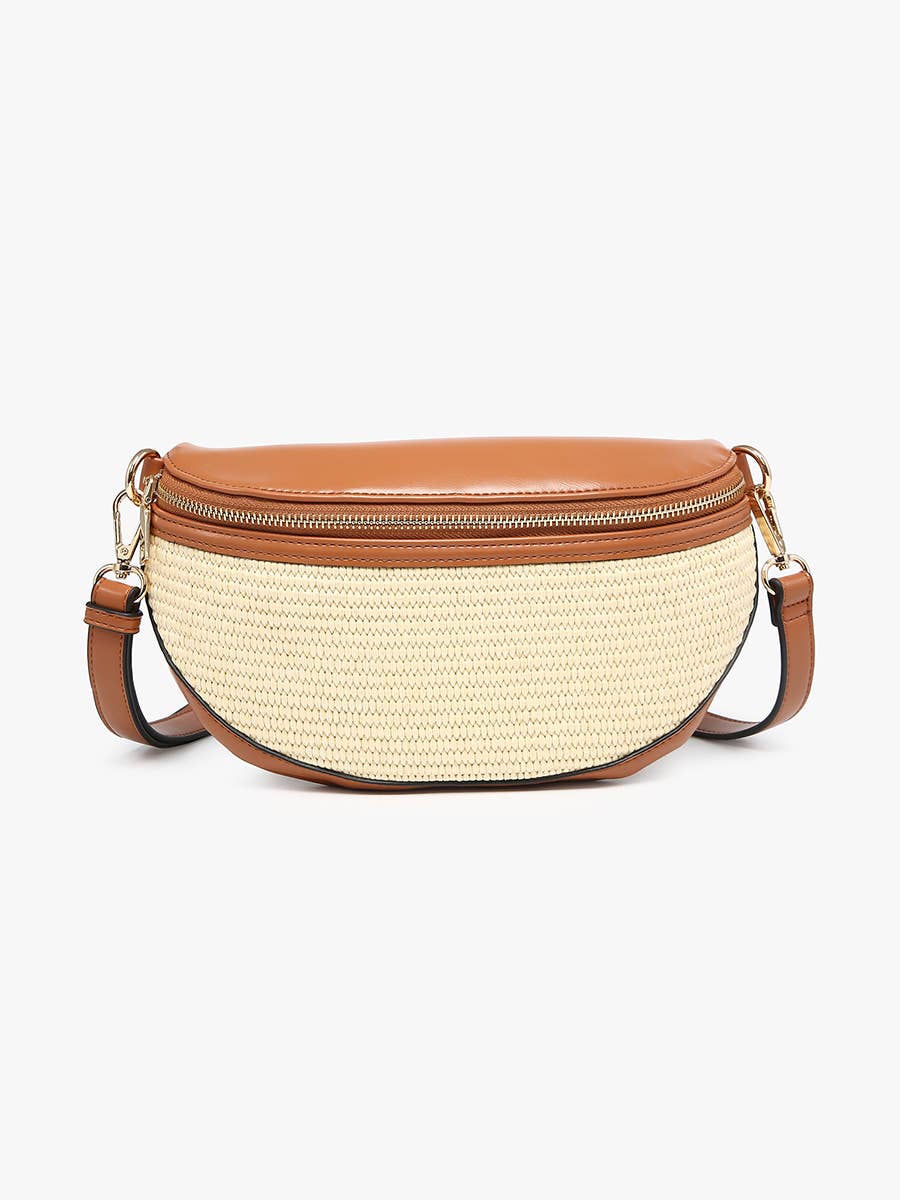 M2821 Nevaeh Straw Sling/Crossbody w/ Vegan Leather Contrast