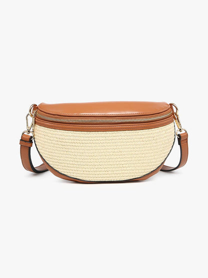 M2821 Nevaeh Straw Sling/Crossbody w/ Vegan Leather Contrast