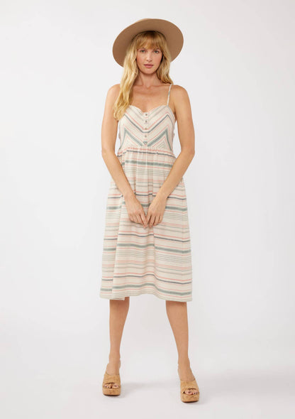 Yarn-Dye Sleeveless Button Up Midi Dress