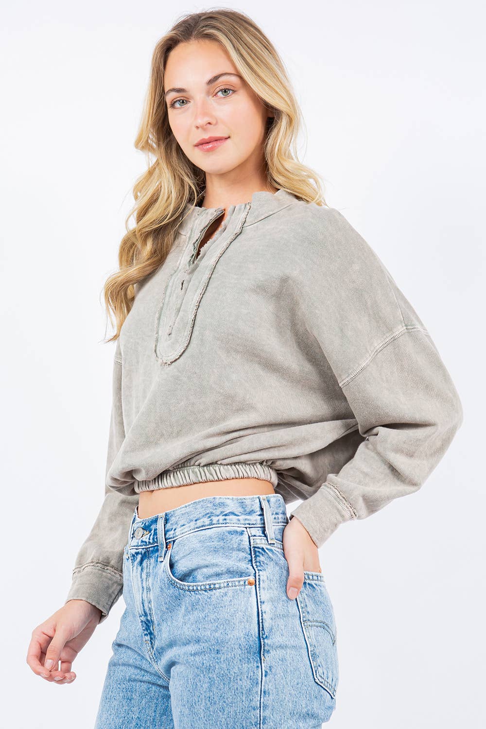 Mineral Wash Half-zip top HE5541T