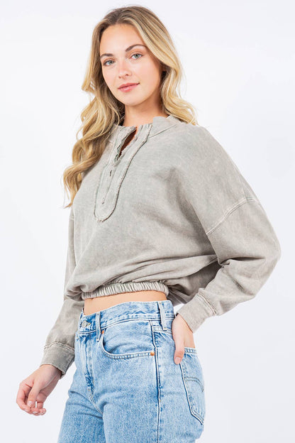 Mineral Wash Half-zip top HE5541T