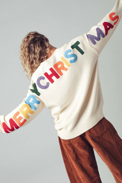 Rainbow Lettering Christmas Knit Sweater