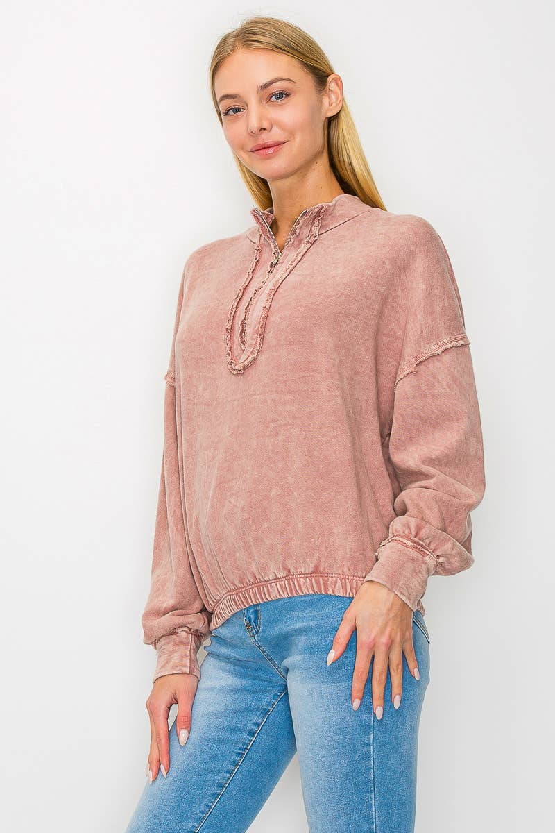 Mineral Wash Half-zip top HE5541T
