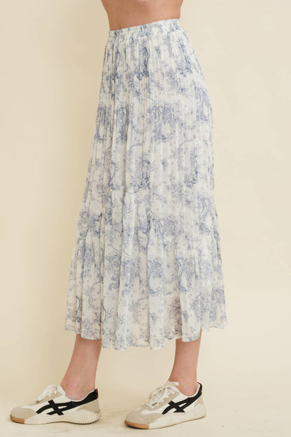 CS13363K - FLORAL PLEATED MIDI SKIRT