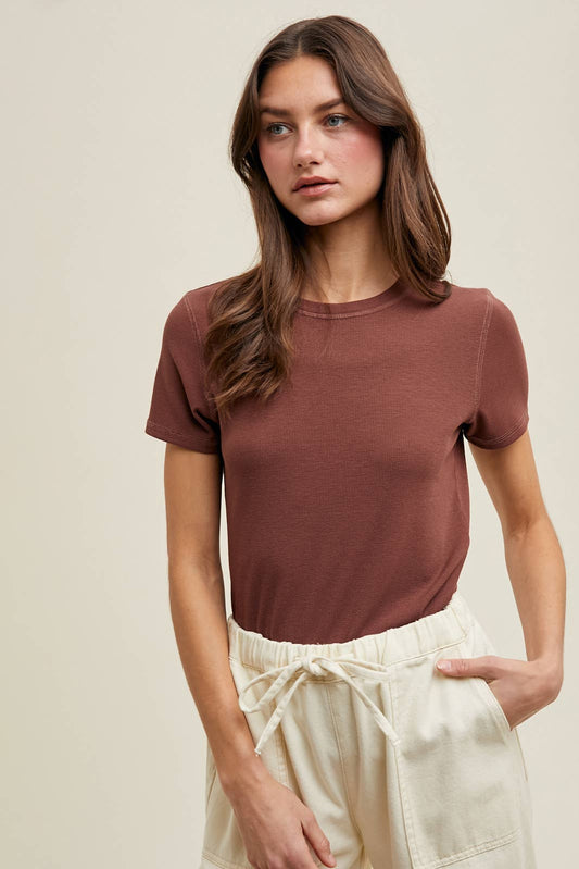 RIBBED KNIT BASIC T-SHIRT / WL18-1714