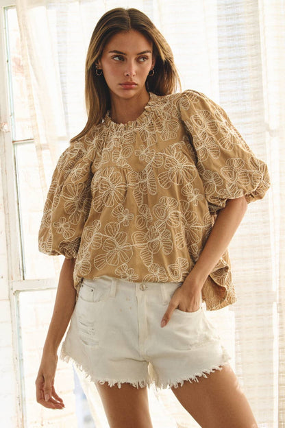 Embroidered Babydoll Blouse
