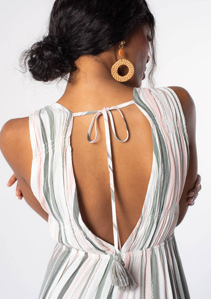 Striped Sleeveless V Neck Maxi Dress
