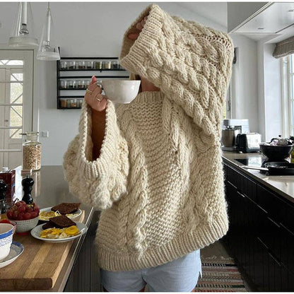 Round Neck Twist Loose Solid Color Sweater