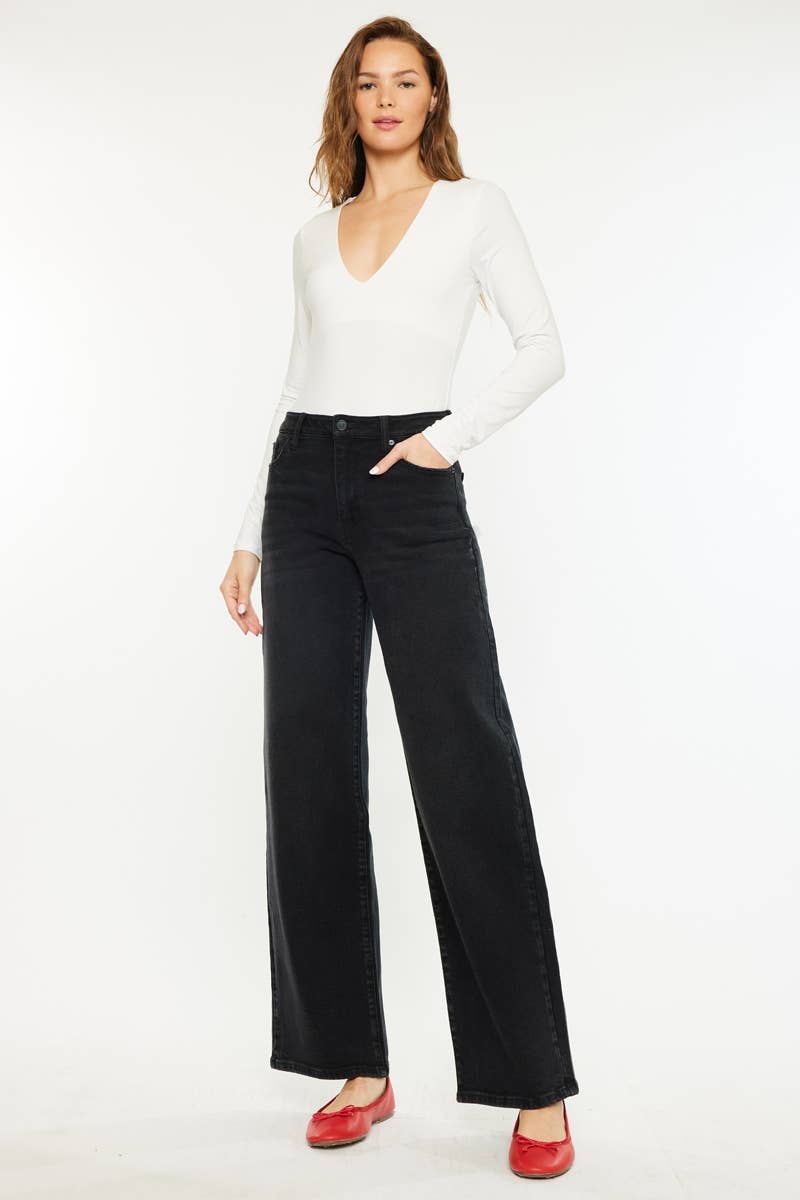 OPEN PACK HIGH RISE WIDE LEG JEANS-KC70085BK