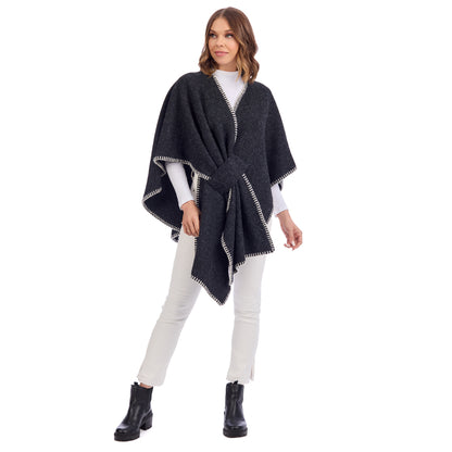 BLACK HAYWORD BLANKET STITCH PONCHO