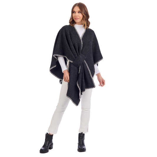 BLACK HAYWORD BLANKET STITCH PONCHO