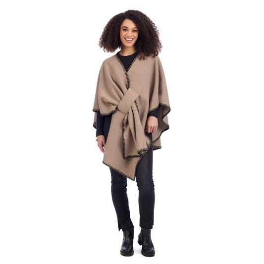 OATMEAL HAYWORD BLANET STITCH PONCHO