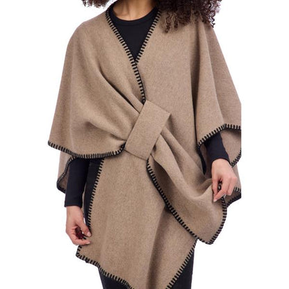OATMEAL HAYWORD BLANET STITCH PONCHO
