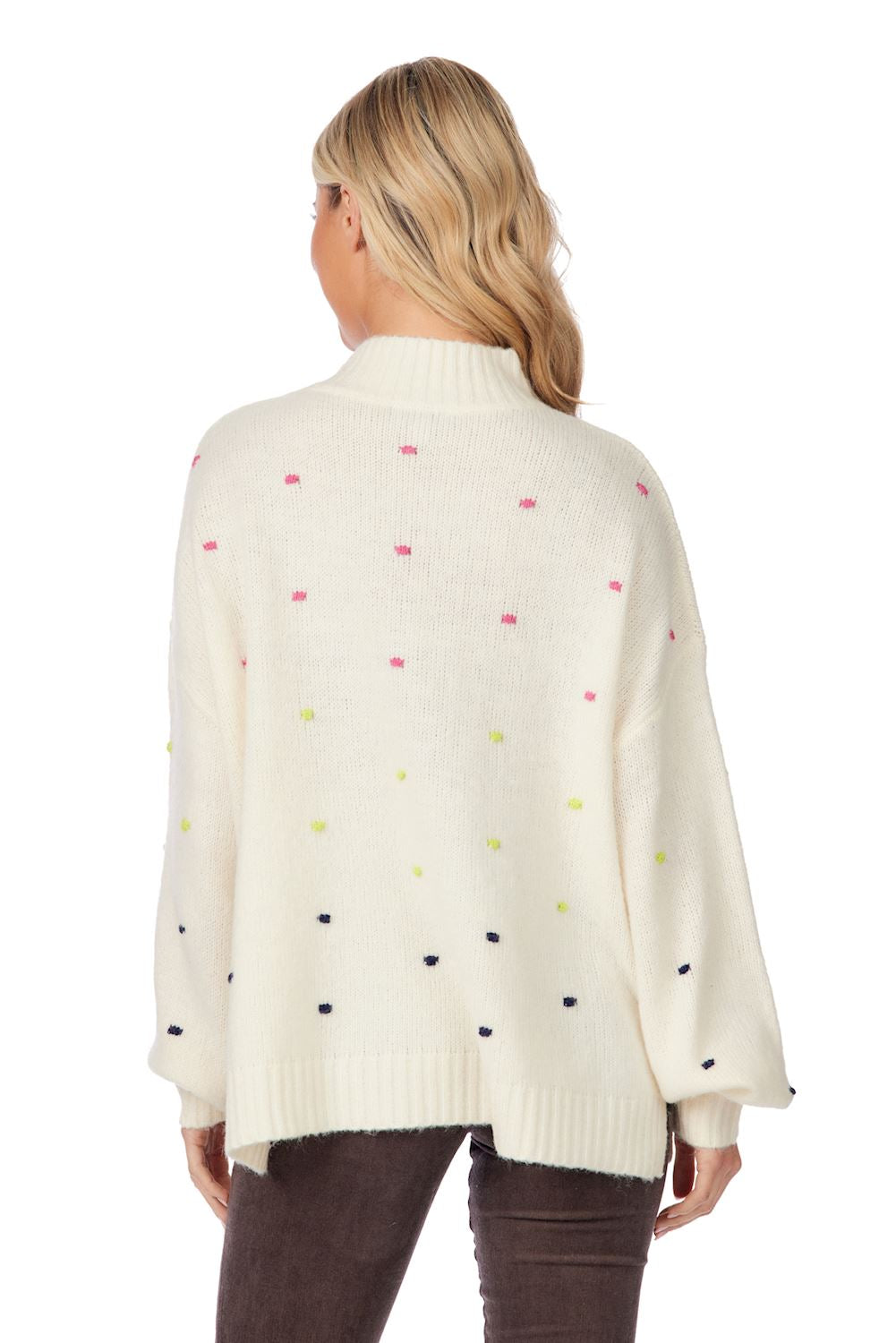 WHITE NOVIE POM-POM SWEATER