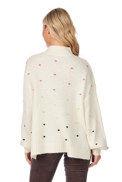 WHITE NOVIE POM-POM SWEATER