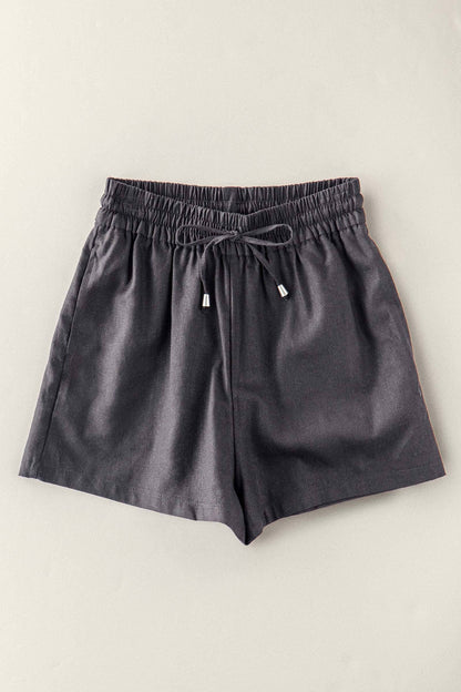 Linen Blend Elastic Waist Drawstring Shorts
