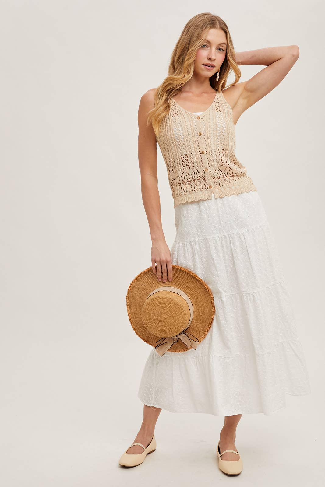 CROCHET SWEATER-KNIT SLEEVELESS TOP