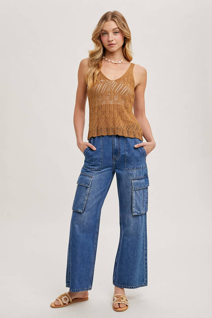 OPEN KNIT SLEEVELESS V-NECK CAMIS