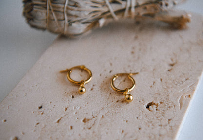 Seaside Glow Gold Ball Hoop Earrings - Stainless Steel